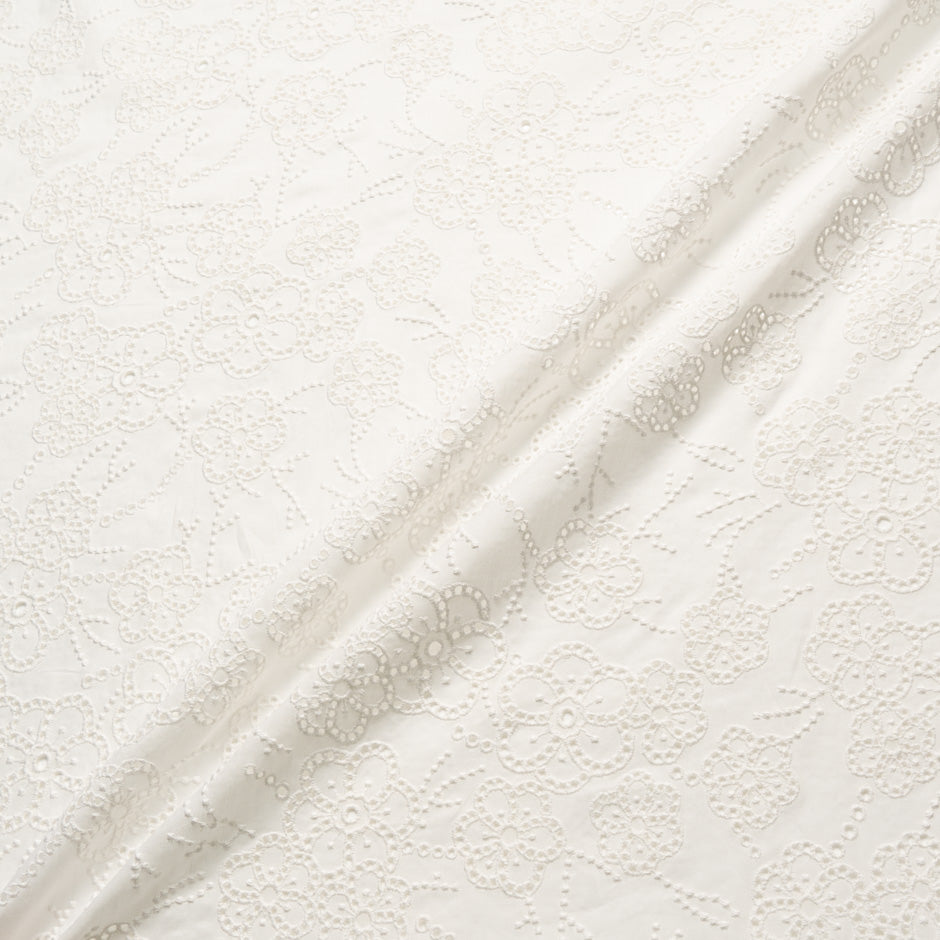 Ivory Floral Open Work Embroidered Pure Cotton