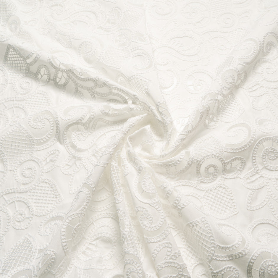 Ivory Patterned Open Work Tulle Anglaise