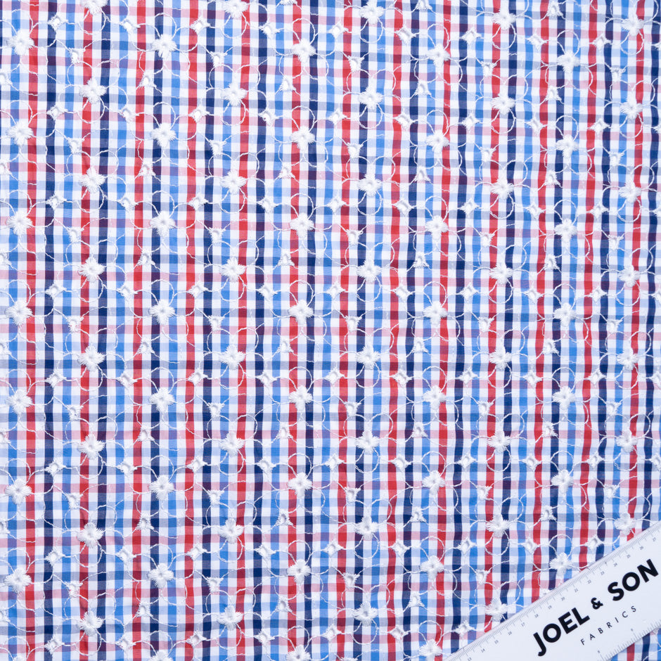 Embroidered Red/White/Blue Gingham Cotton