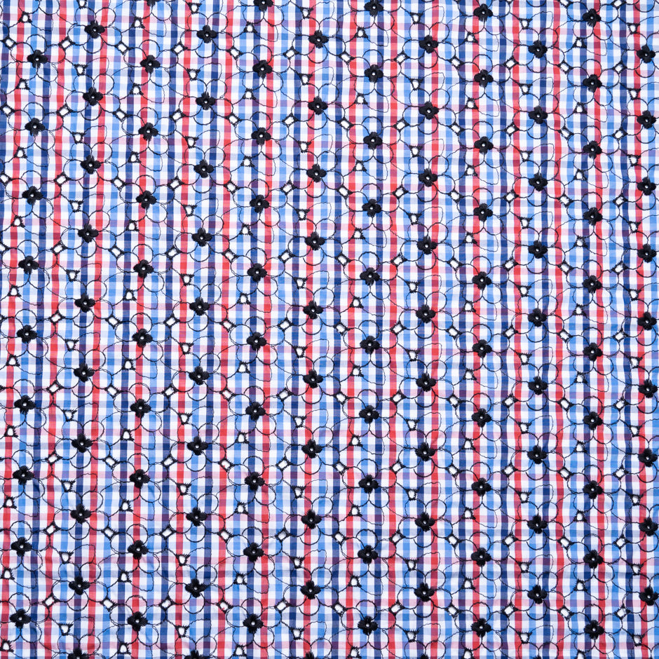 Black Embroidered Red/White/Blue Gingham Cotton