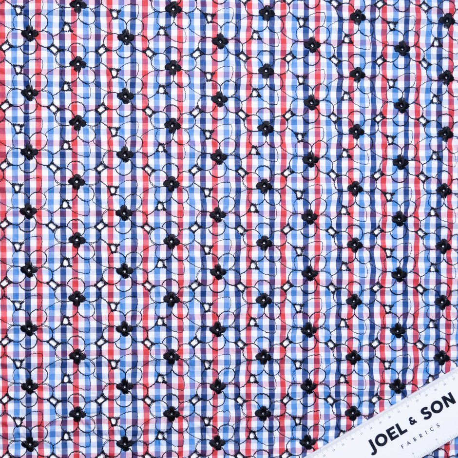 Black Embroidered Red/White/Blue Gingham Cotton