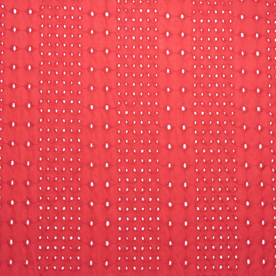 Cherry Red Open Work Embroidered Pure Cotton