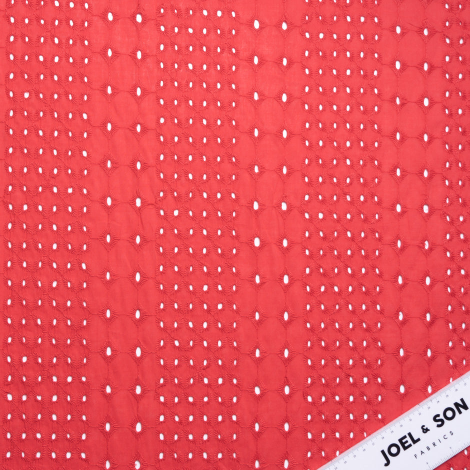 Cherry Red Open Work Embroidered Pure Cotton