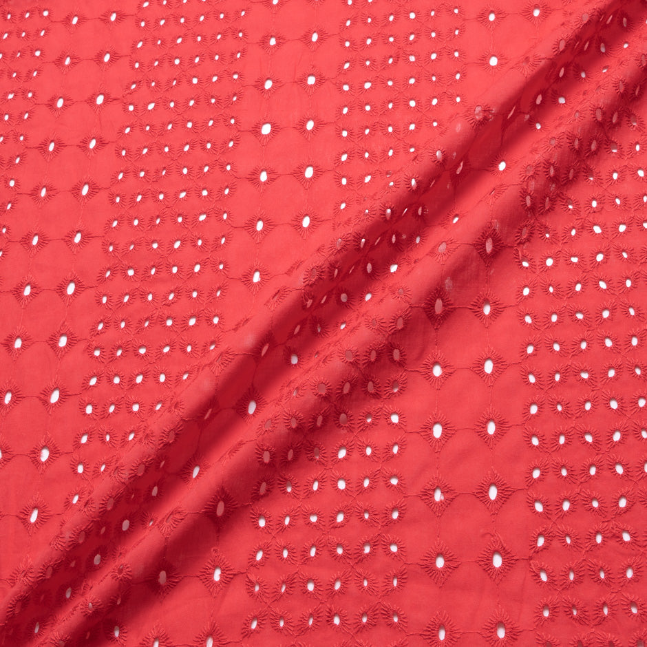 Cherry Red Open Work Embroidered Pure Cotton