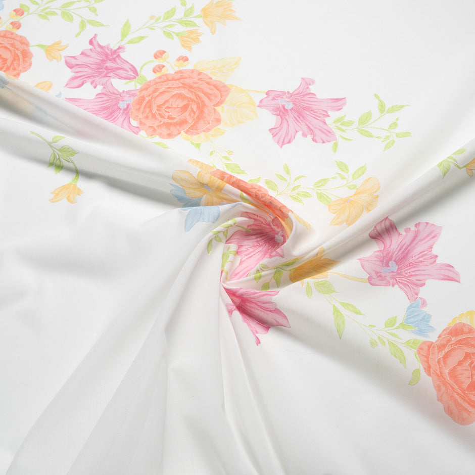 Pink & Orange Floral Vision Printed Pure Cotton Voile