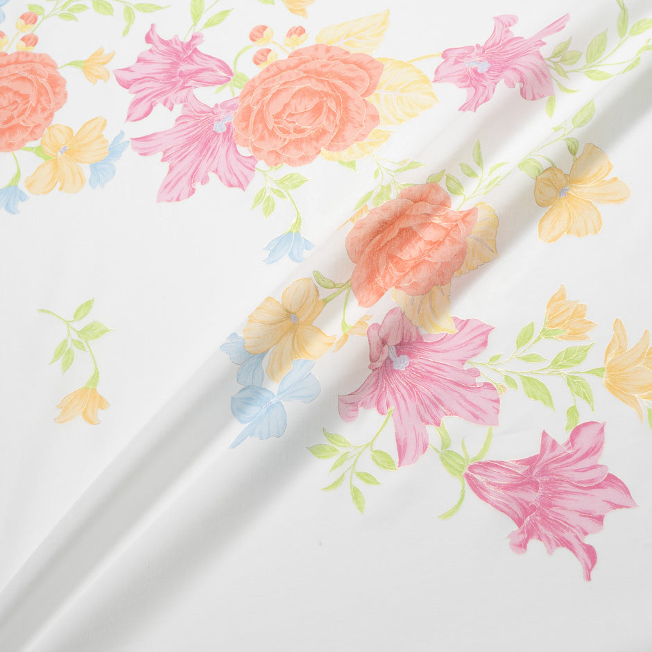 Pink & Orange Floral Vision Printed Pure Cotton Voile