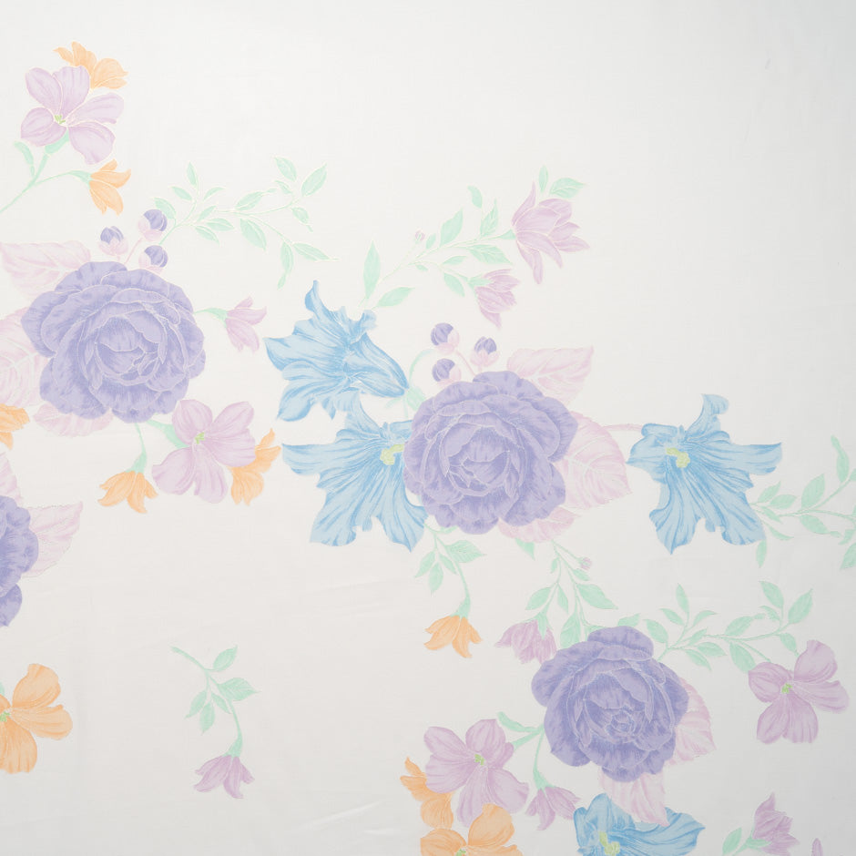 Blue & Lilac Floral Vision Printed Pure Cotton Voile