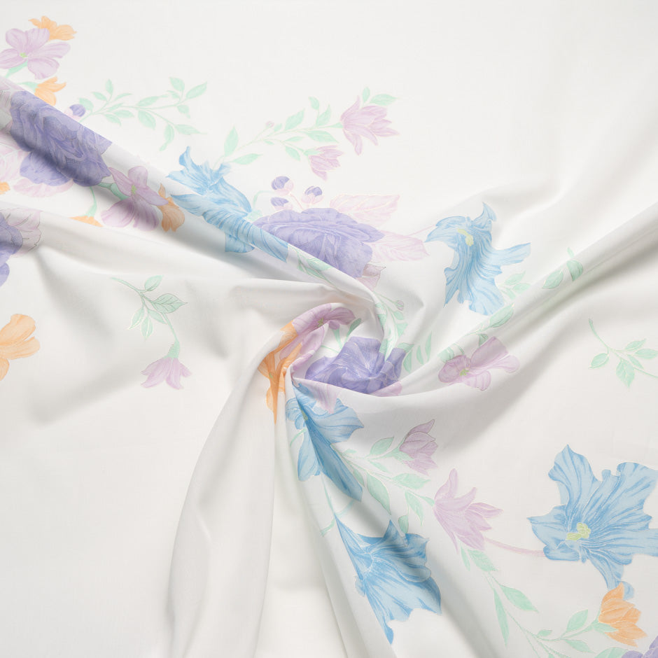 Blue & Lilac Floral Vision Printed Pure Cotton Voile