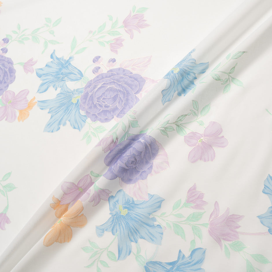 Blue & Lilac Floral Vision Printed Pure Cotton Voile