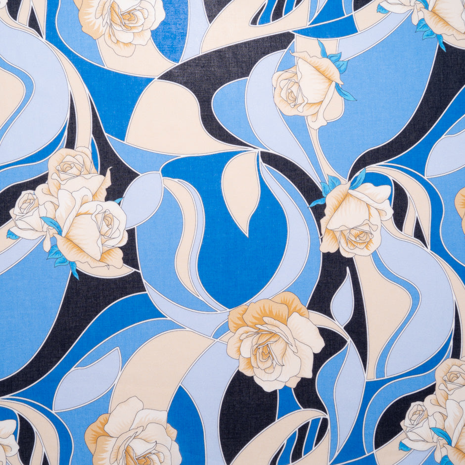 Blue & Beige Printed Pure Cotton Voile