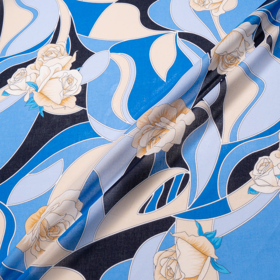 Blue & Beige Printed Pure Cotton Voile