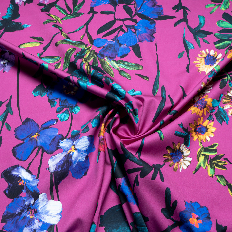 Bold Floral Printed Magenta Luxury Cotton