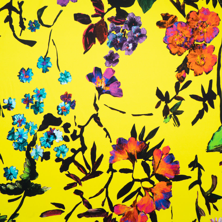 Bold Floral Printed Canary Yellow Luxury Cotton