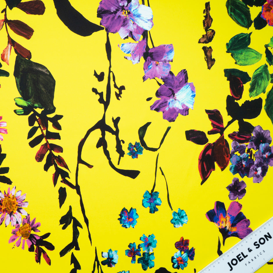 Bold Floral Printed Canary Yellow Luxury Cotton