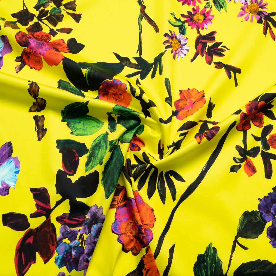 Bold Floral Printed Canary Yellow Luxury Cotton
