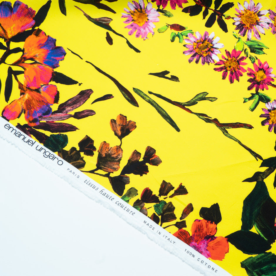 Bold Floral Printed Canary Yellow Luxury Cotton