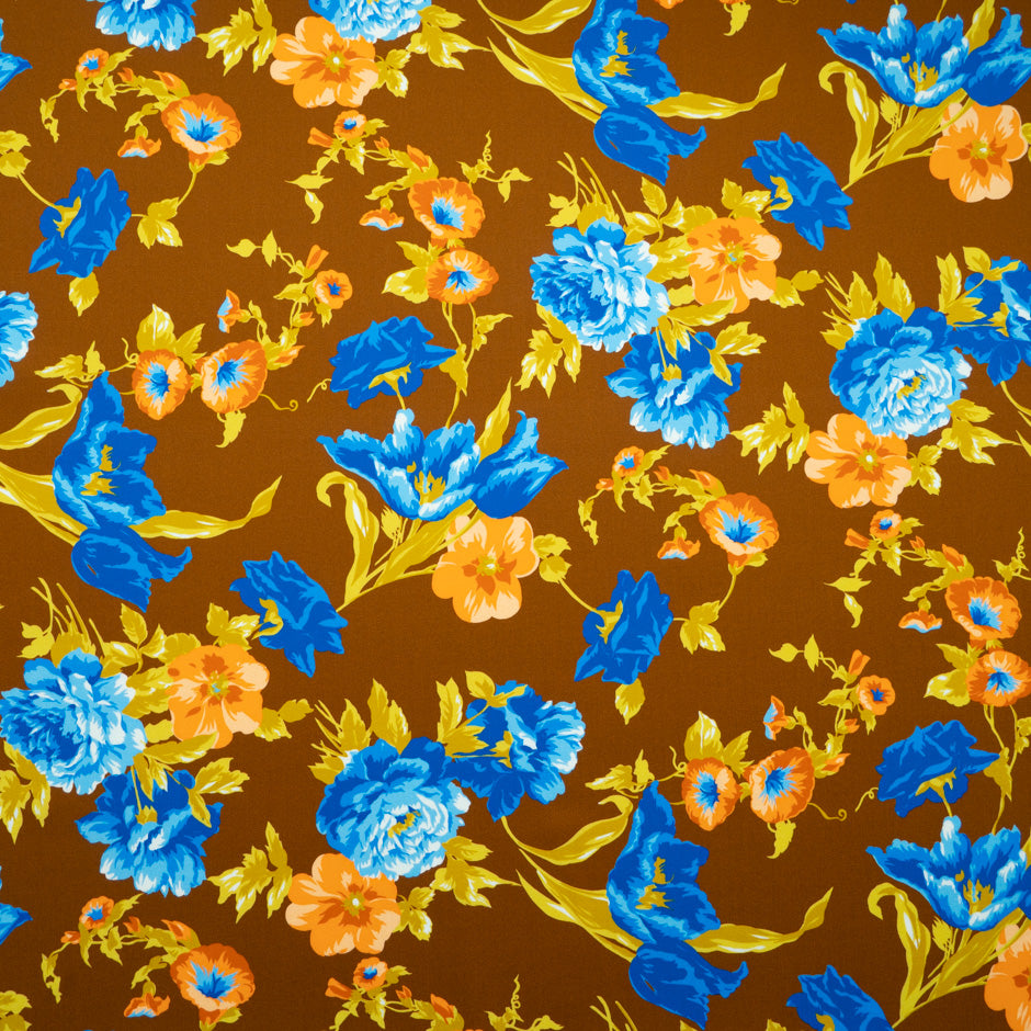 Blue Floral Printed Chocolate Brown Luxury Cotton