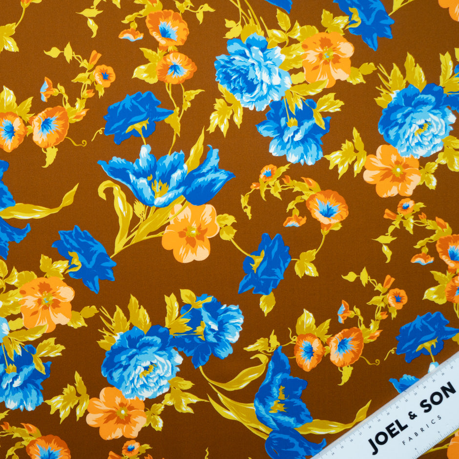 Blue Floral Printed Chocolate Brown Luxury Cotton