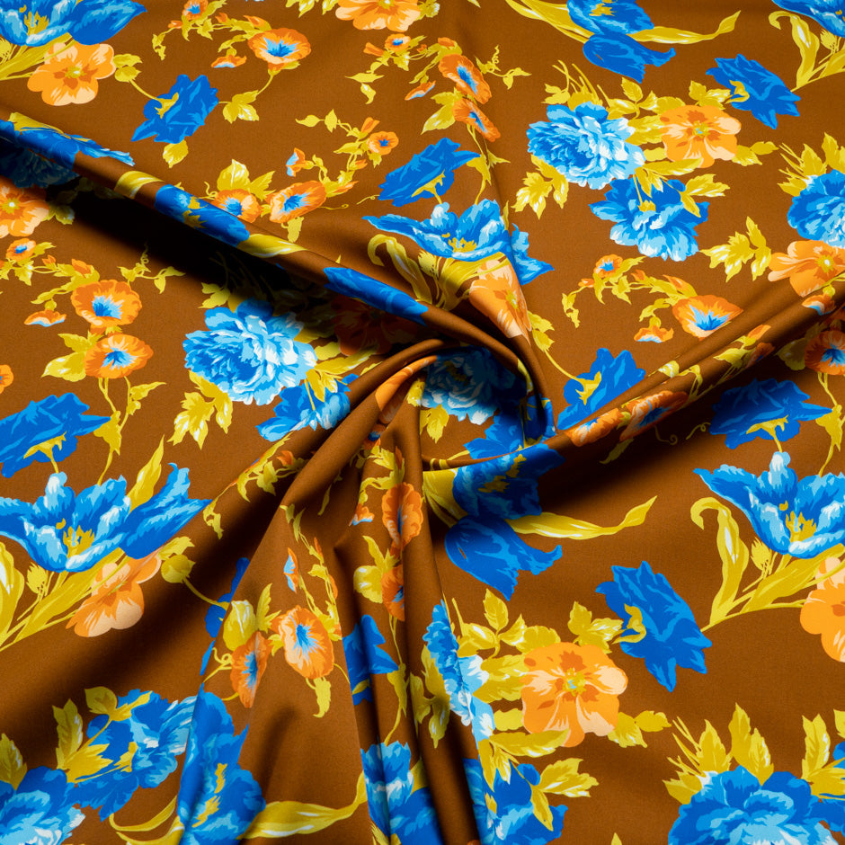 Blue Floral Printed Chocolate Brown Luxury Cotton