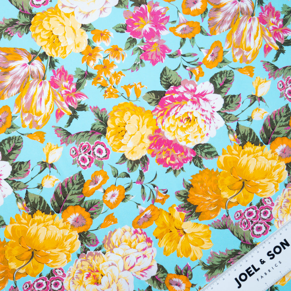 Busy Floral Printed Turquoise Luxury Cotton (A 2.30m Piece)