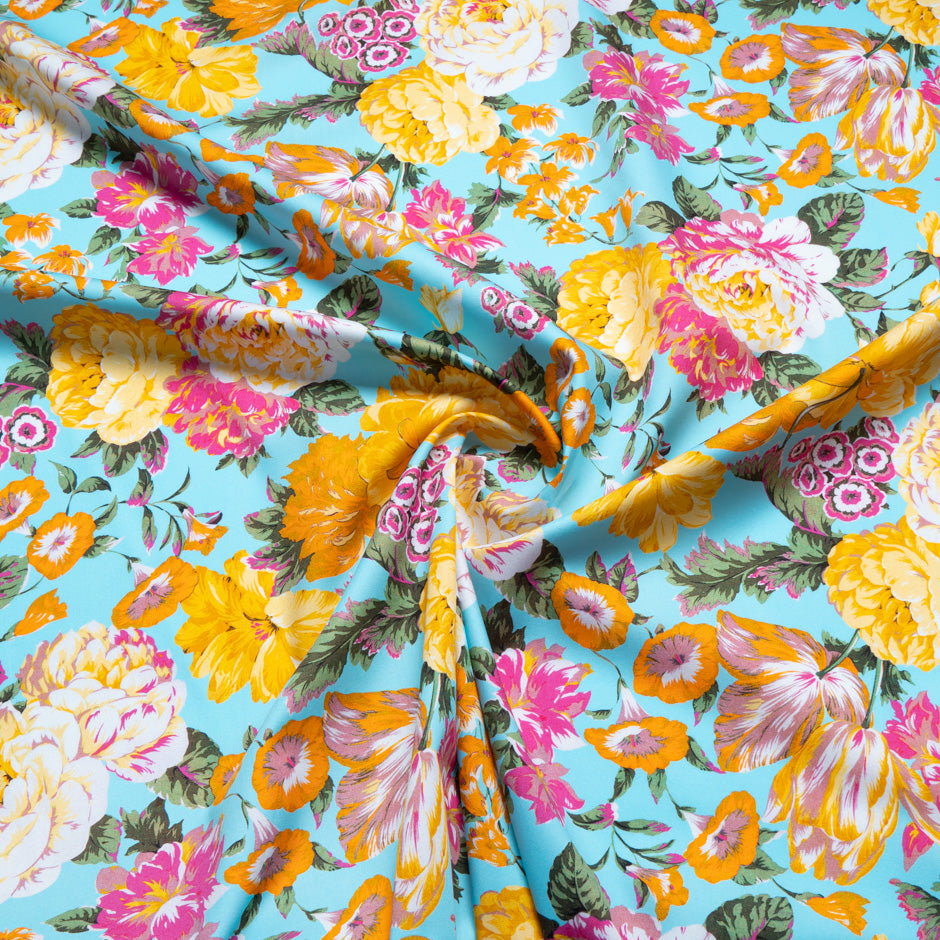 Busy Floral Printed Turquoise Luxury Cotton (A 2.30m Piece)