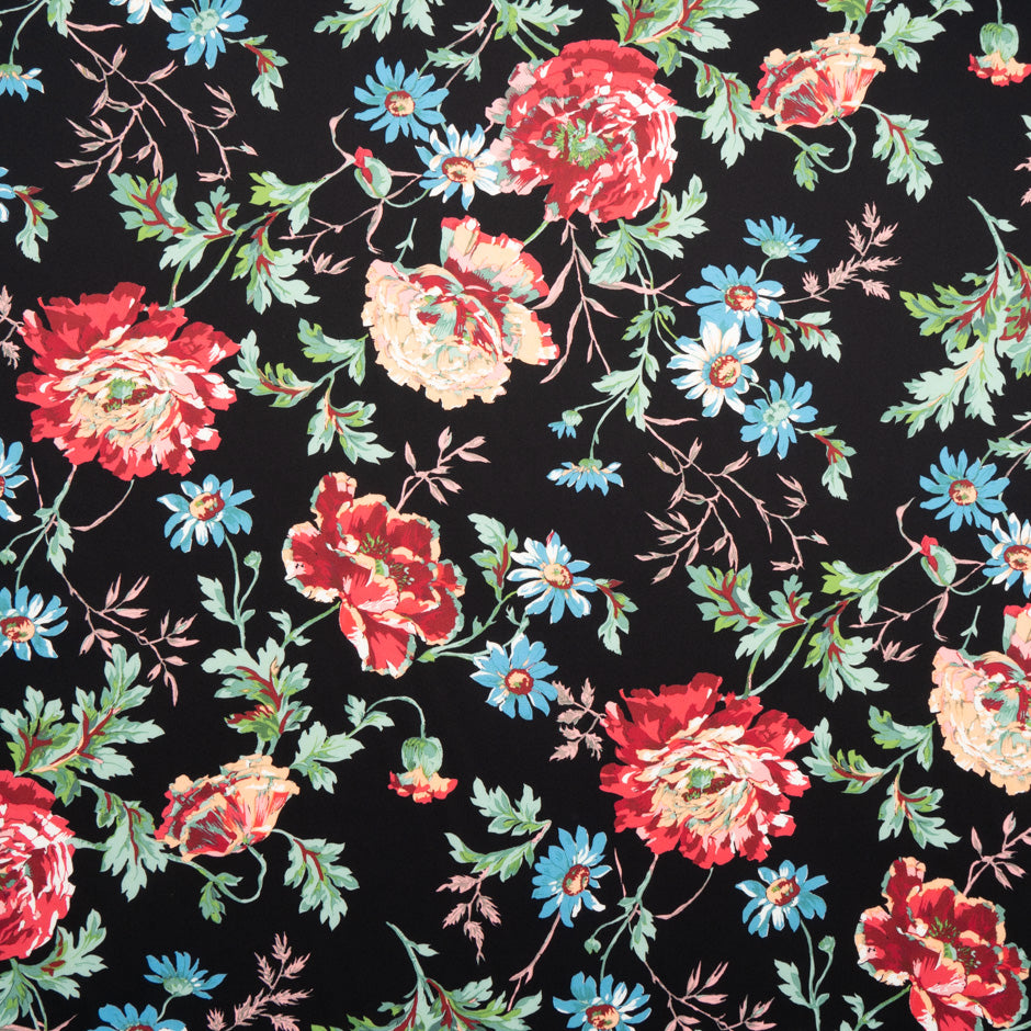 Multi Floral Printed Black Luxury Cotton