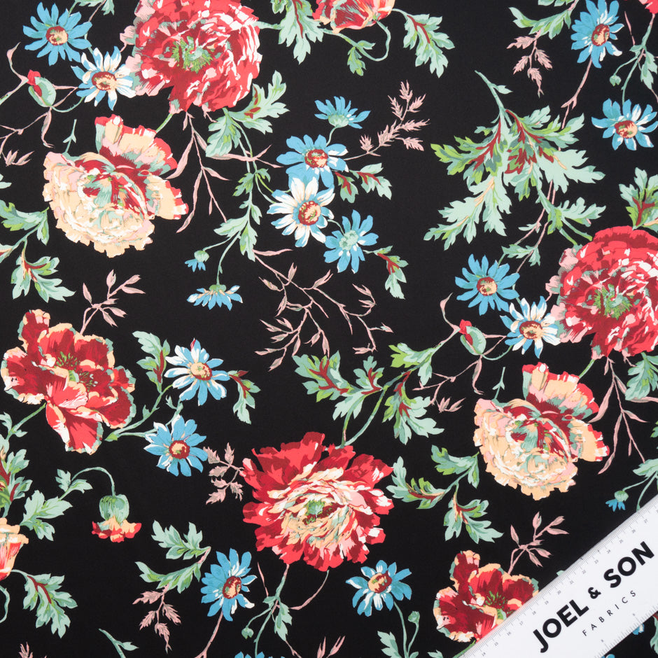 Multi Floral Printed Black Luxury Cotton