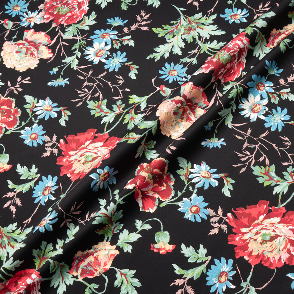 Multi Floral Printed Black Luxury Cotton