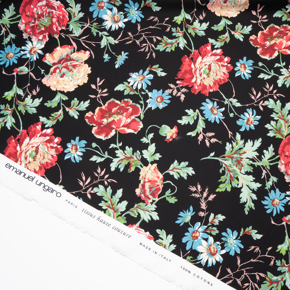 Multi Floral Printed Black Luxury Cotton