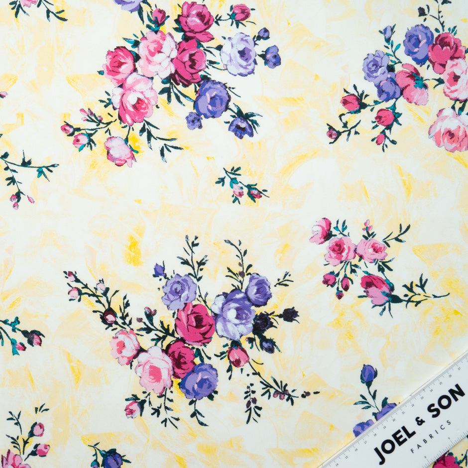 Pink & Purple Floral Printed Yellow Luxury Cotton