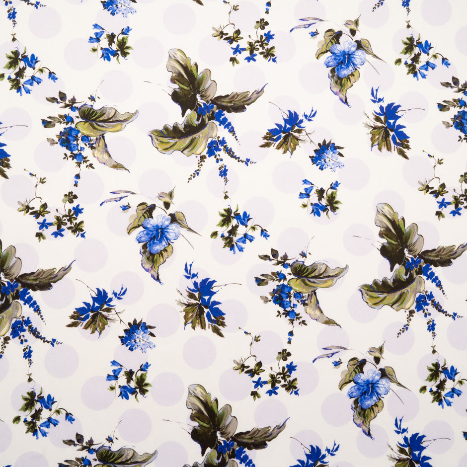 Royal Blue Floral Printed Ivory Luxury Cotton