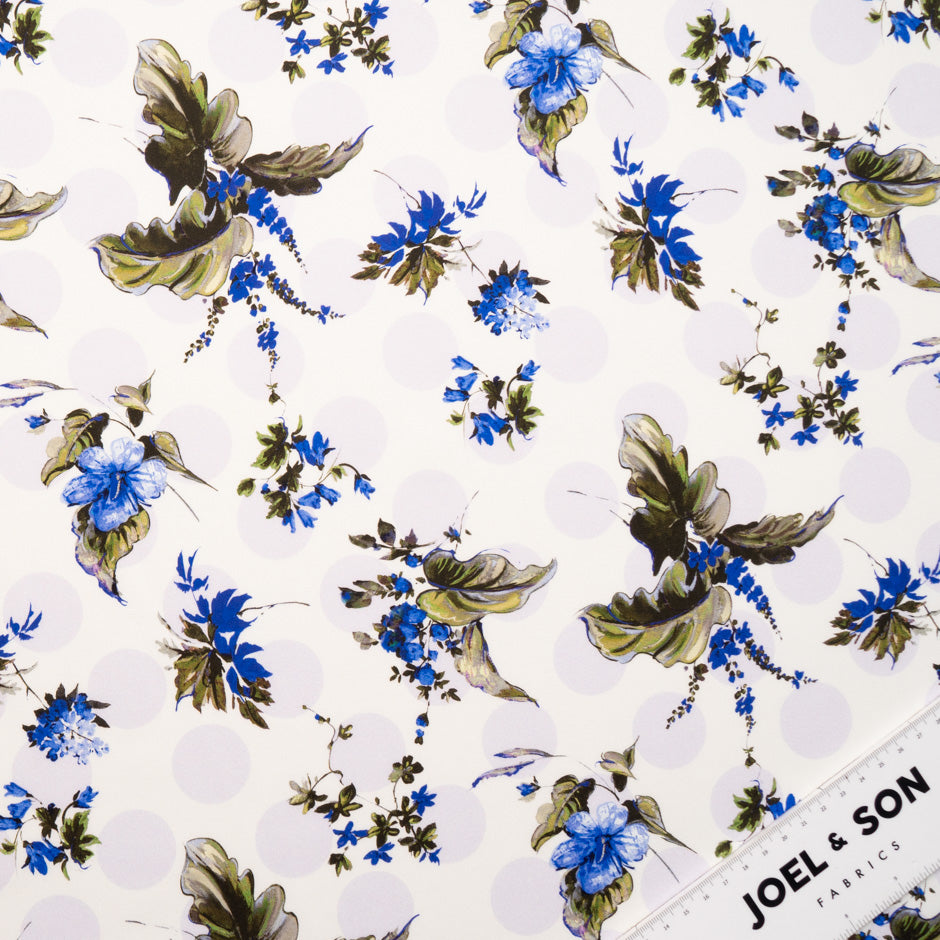 Royal Blue Floral Printed Ivory Luxury Cotton