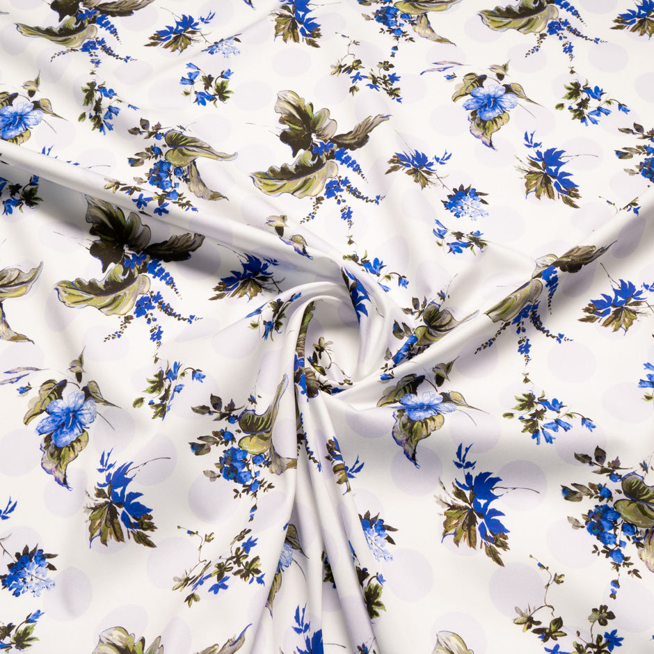 Royal Blue Floral Printed Ivory Luxury Cotton