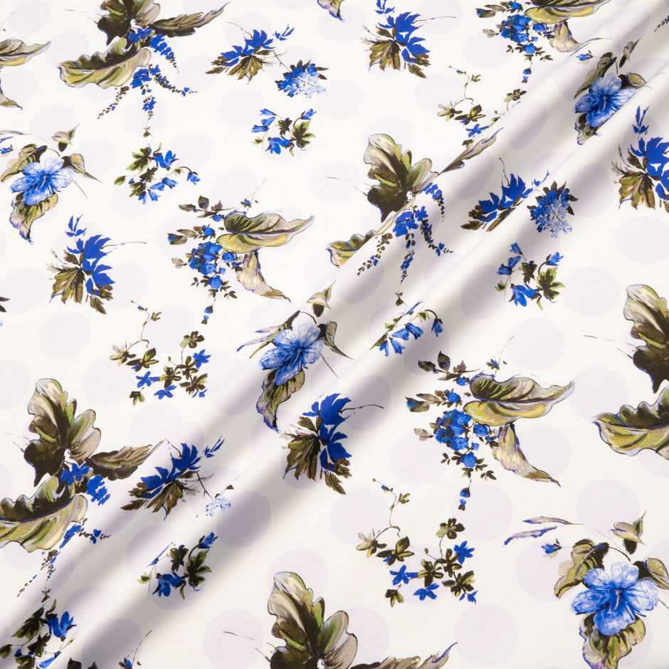 Royal Blue Floral Printed Ivory Luxury Cotton