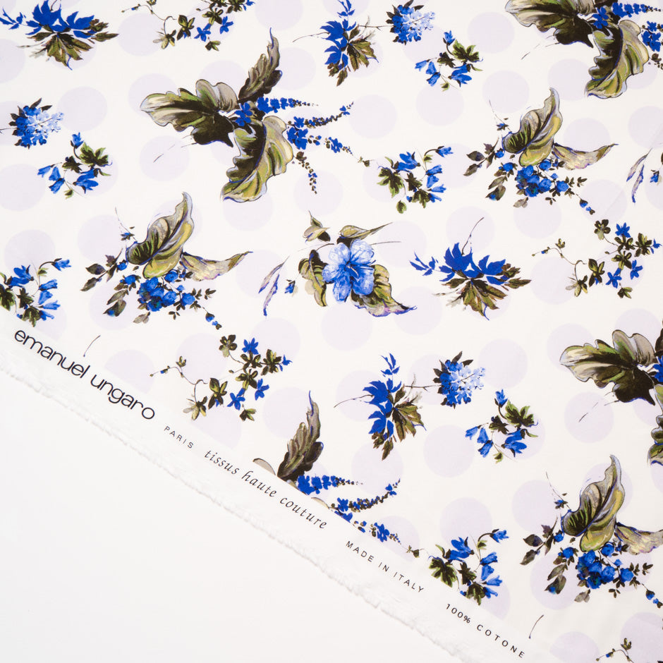 Royal Blue Floral Printed Ivory Luxury Cotton