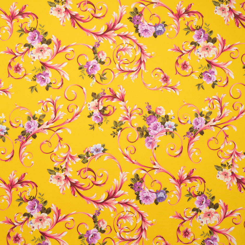 Pink Floral Printed Deep Yellow Superfine Cotton