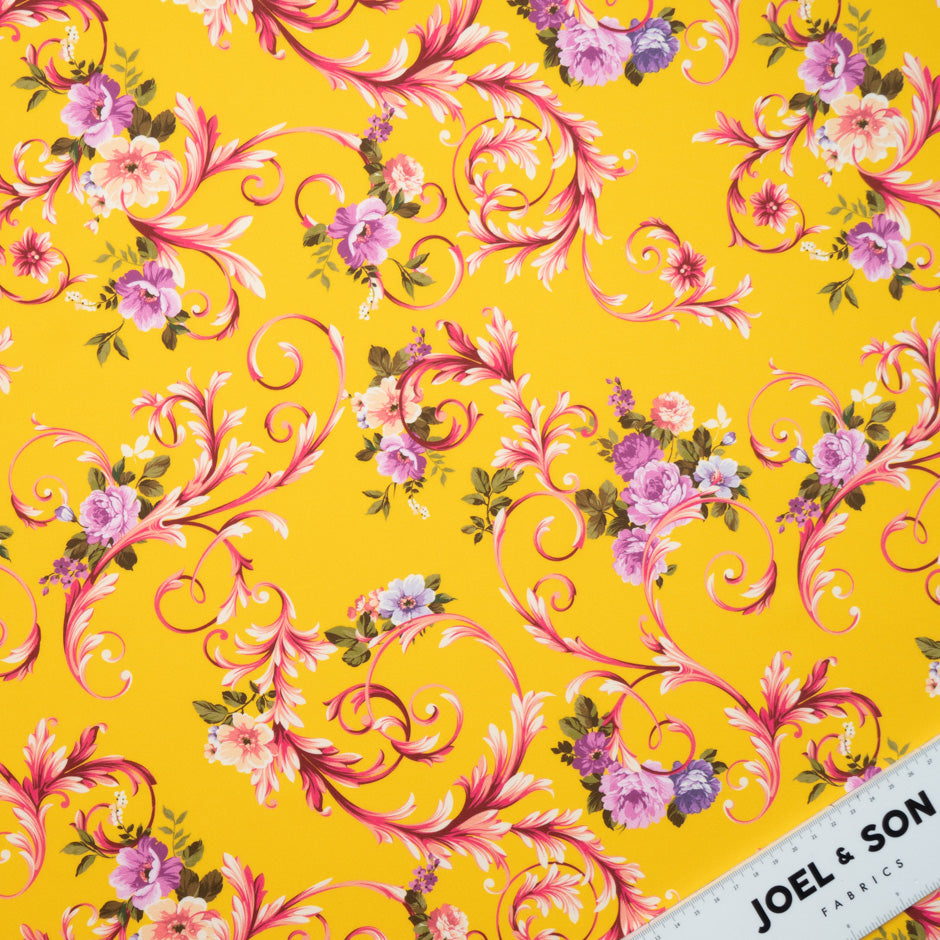 Pink Floral Printed Deep Yellow Superfine Cotton