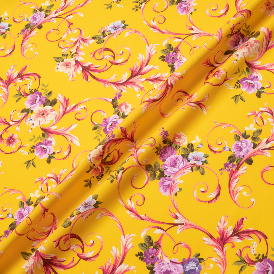Pink Floral Printed Deep Yellow Superfine Cotton