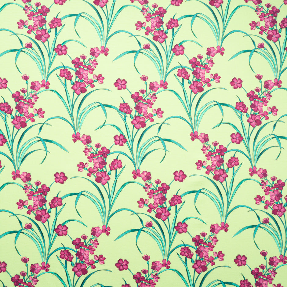 Magenta Pink Floral Printed Soft Green Luxury Cotton (A 3.70m Piece)