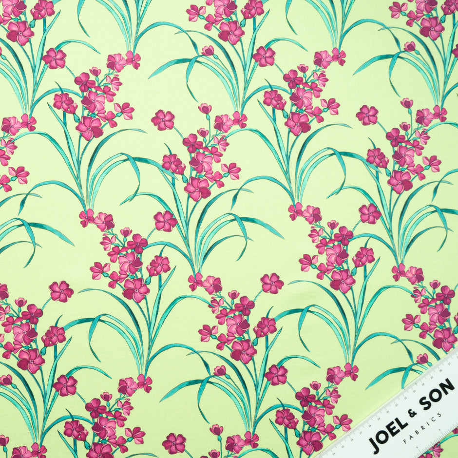 Magenta Pink Floral Printed Soft Green Luxury Cotton (A 3.70m Piece)