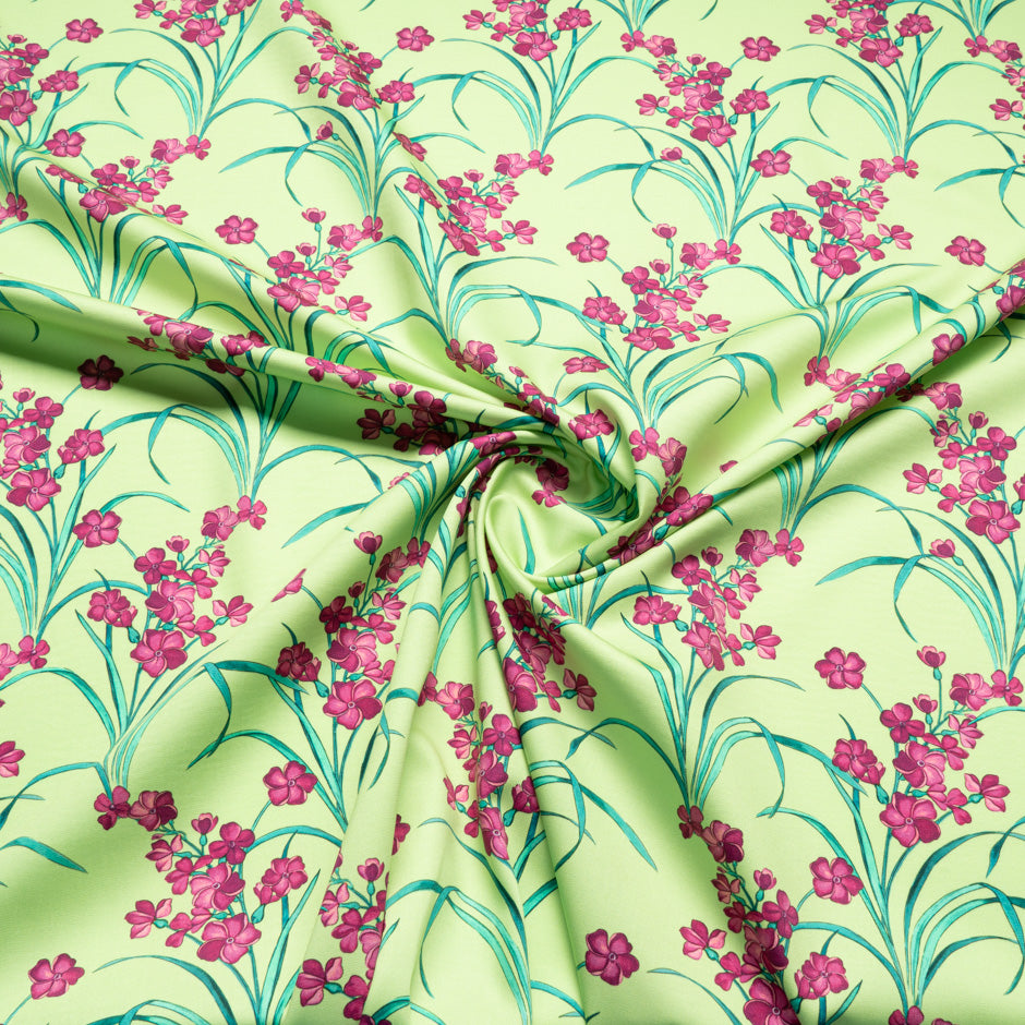 Magenta Pink Floral Printed Soft Green Luxury Cotton (A 3.70m Piece)