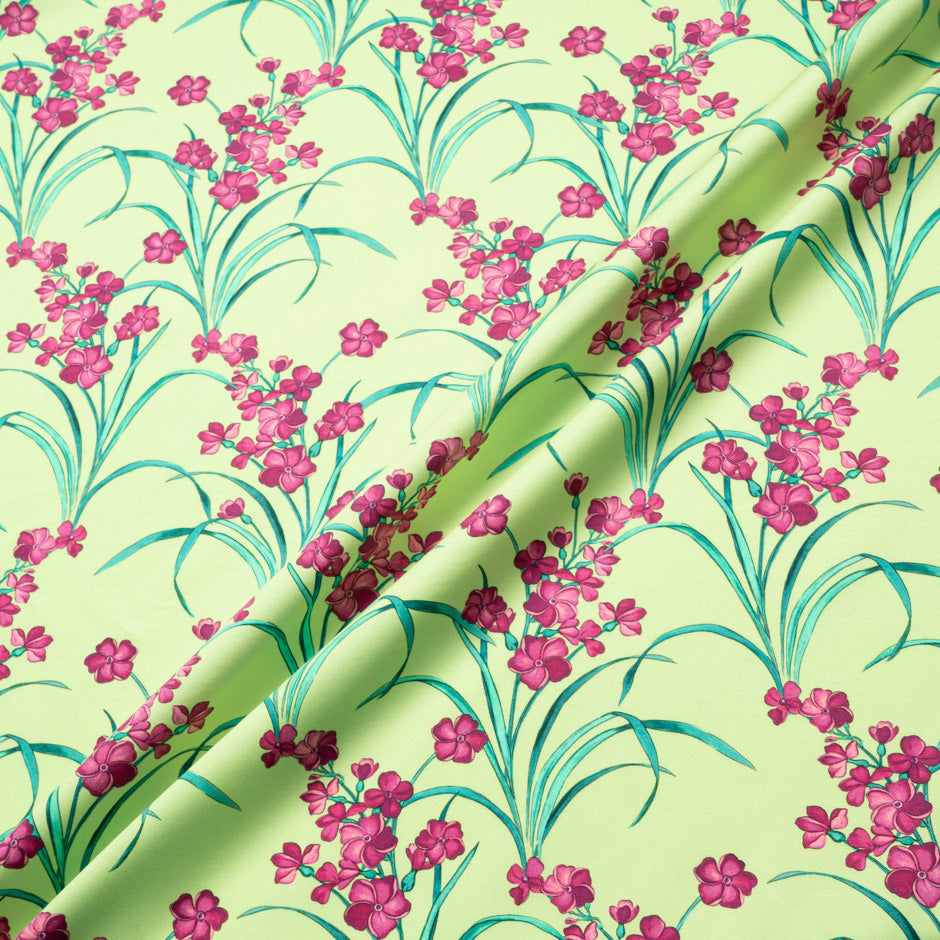 Magenta Pink Floral Printed Soft Green Luxury Cotton (A 3.70m Piece)