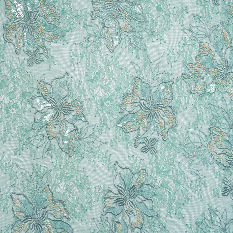 Deep Duck Egg Beaded & Sequinned Lace