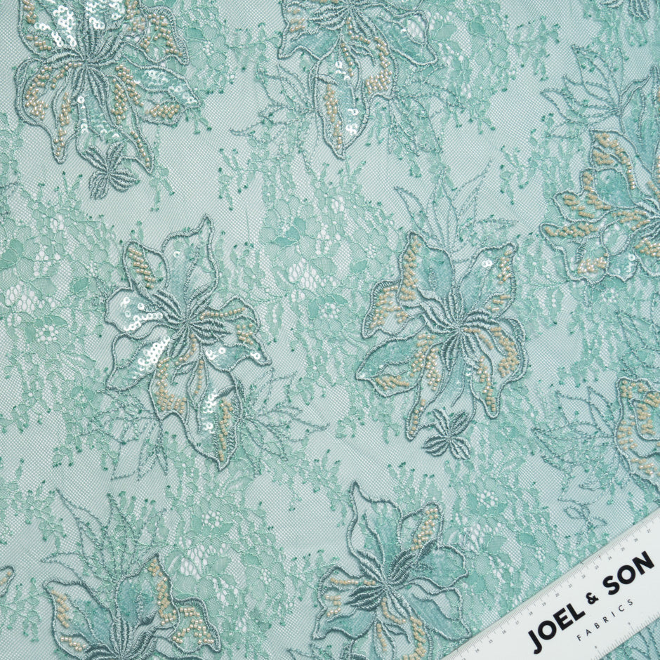 Deep Duck Egg Beaded & Sequinned Lace