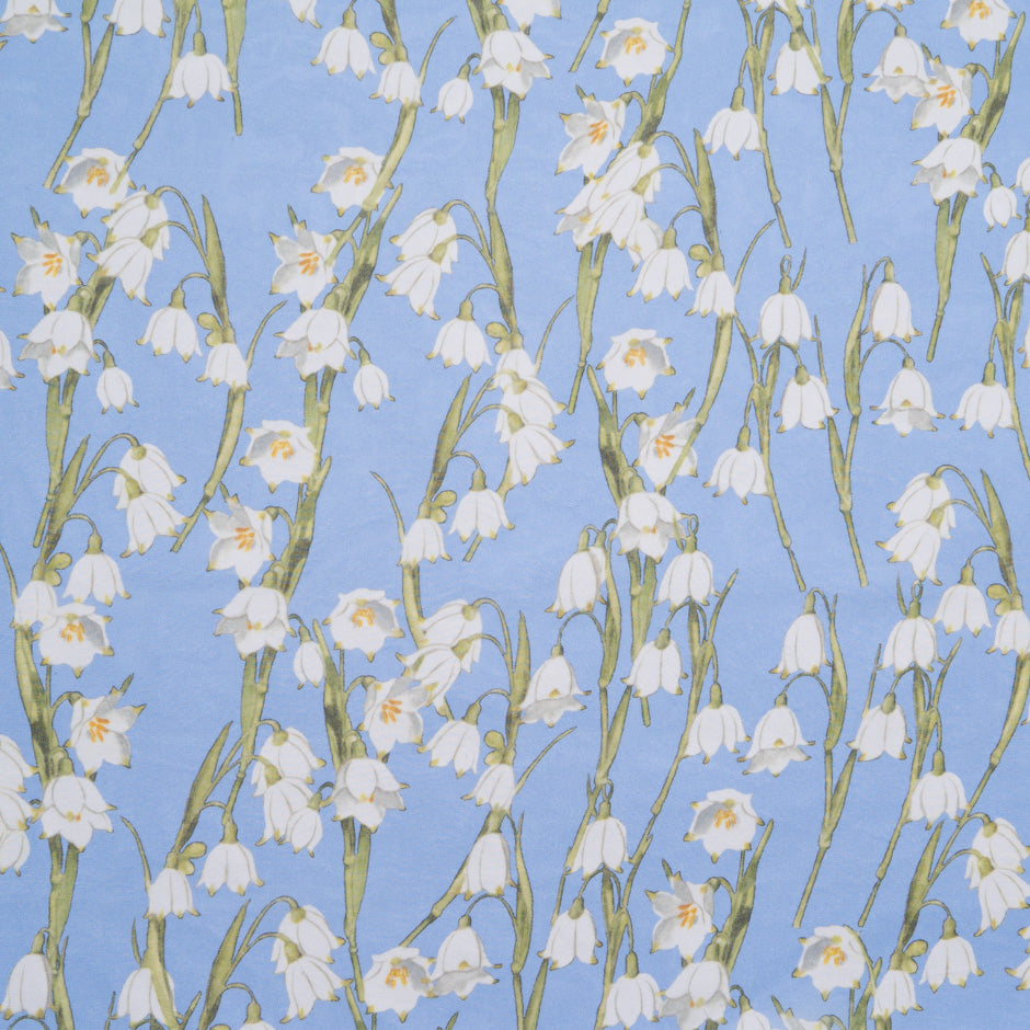 White Snow Drop Periwinkle Blue Silk Georgette