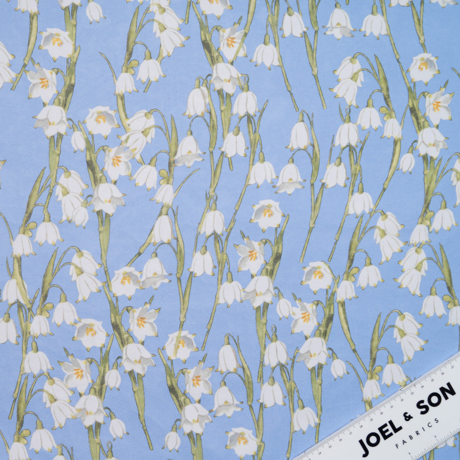 White Snow Drop Periwinkle Blue Silk Georgette