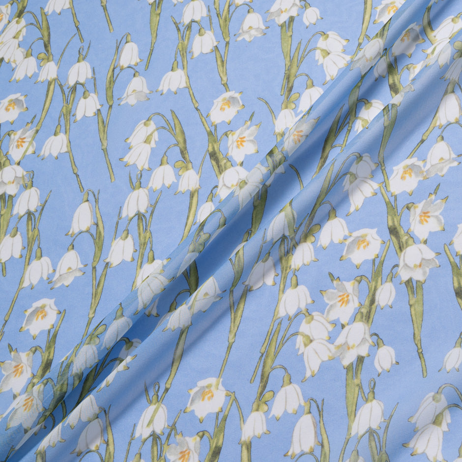 White Snow Drop Periwinkle Blue Silk Georgette