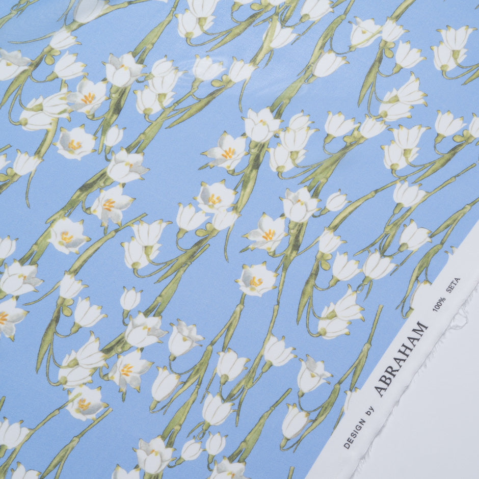 White Snow Drop Periwinkle Blue Silk Georgette