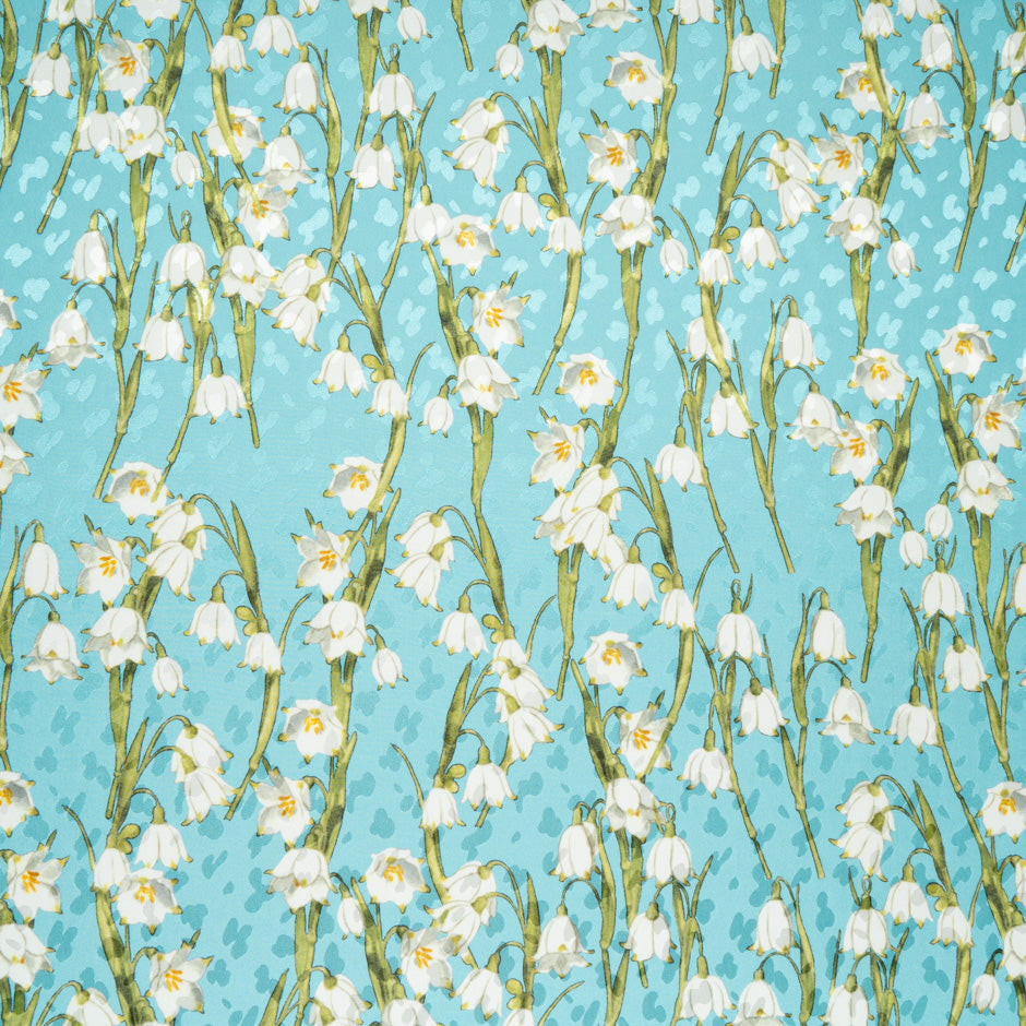 White Lily of the Valley Turquoise Silk Jacquard