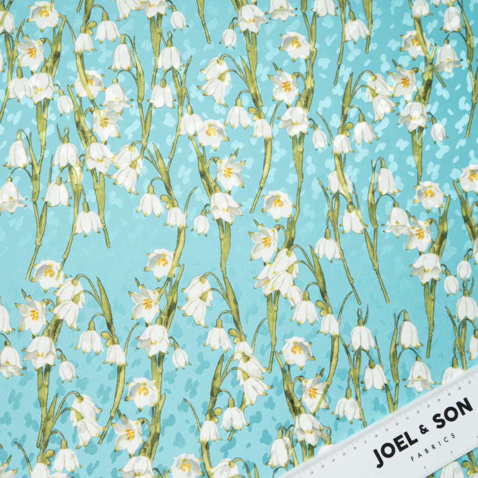 White Lily of the Valley Turquoise Silk Jacquard